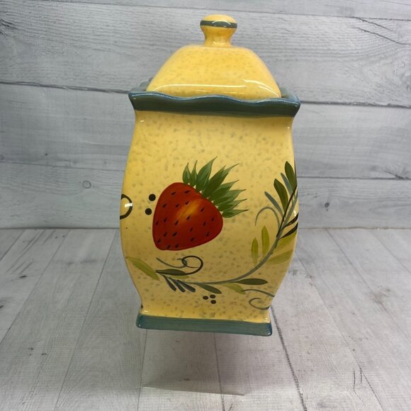 NONNI'S Yellow Green Tuscan Style Handmade Rectangle Ceramic Biscotti Cookie Jar - Picture 5 of 16